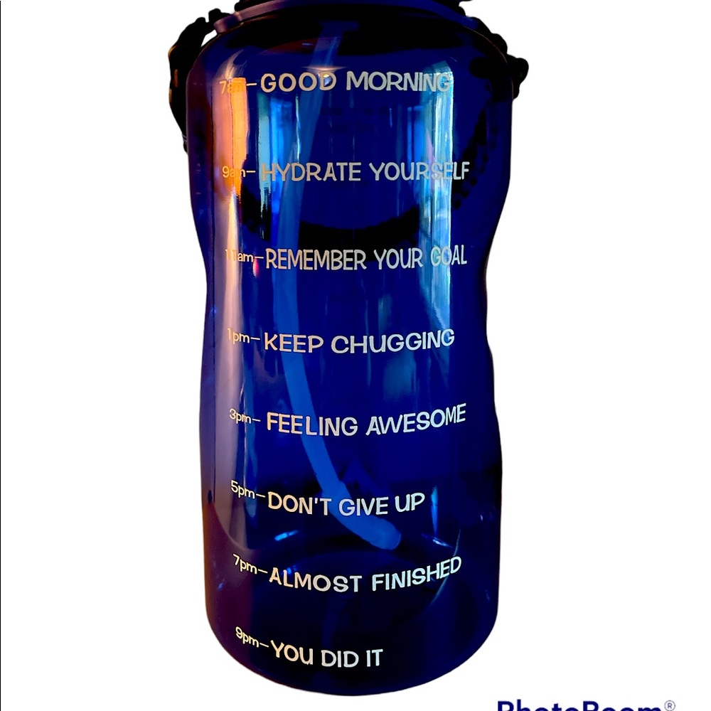 One gallon water bottle with straw